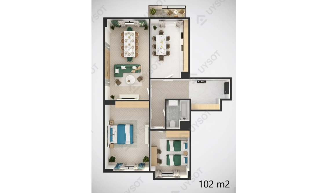 3-комнатная квартира 102 м²  1/12 этаж | Жилой комплекс MODERN SERGELI