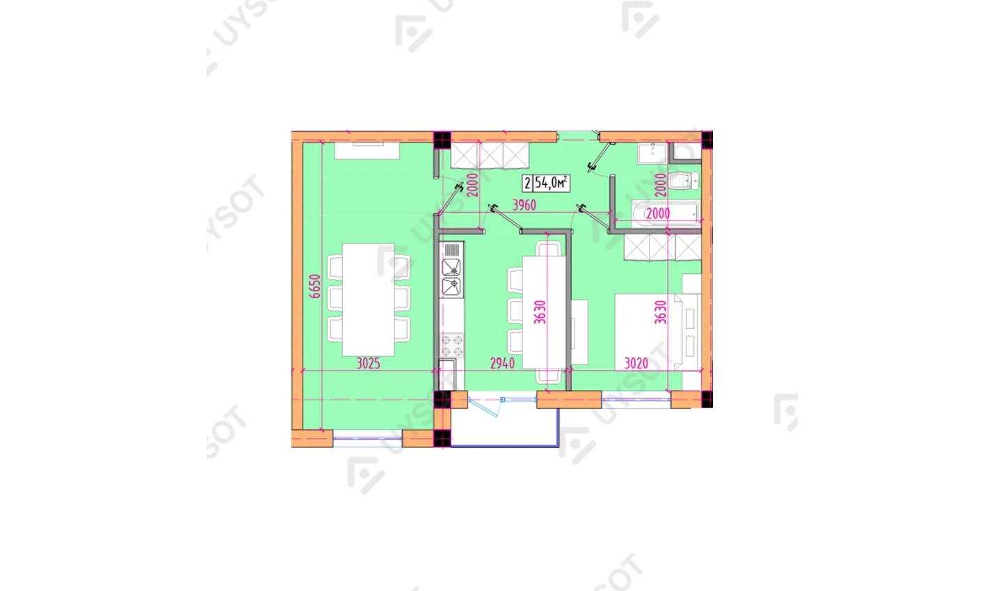 2-xonali xonadon 54 m²  12/12 qavat