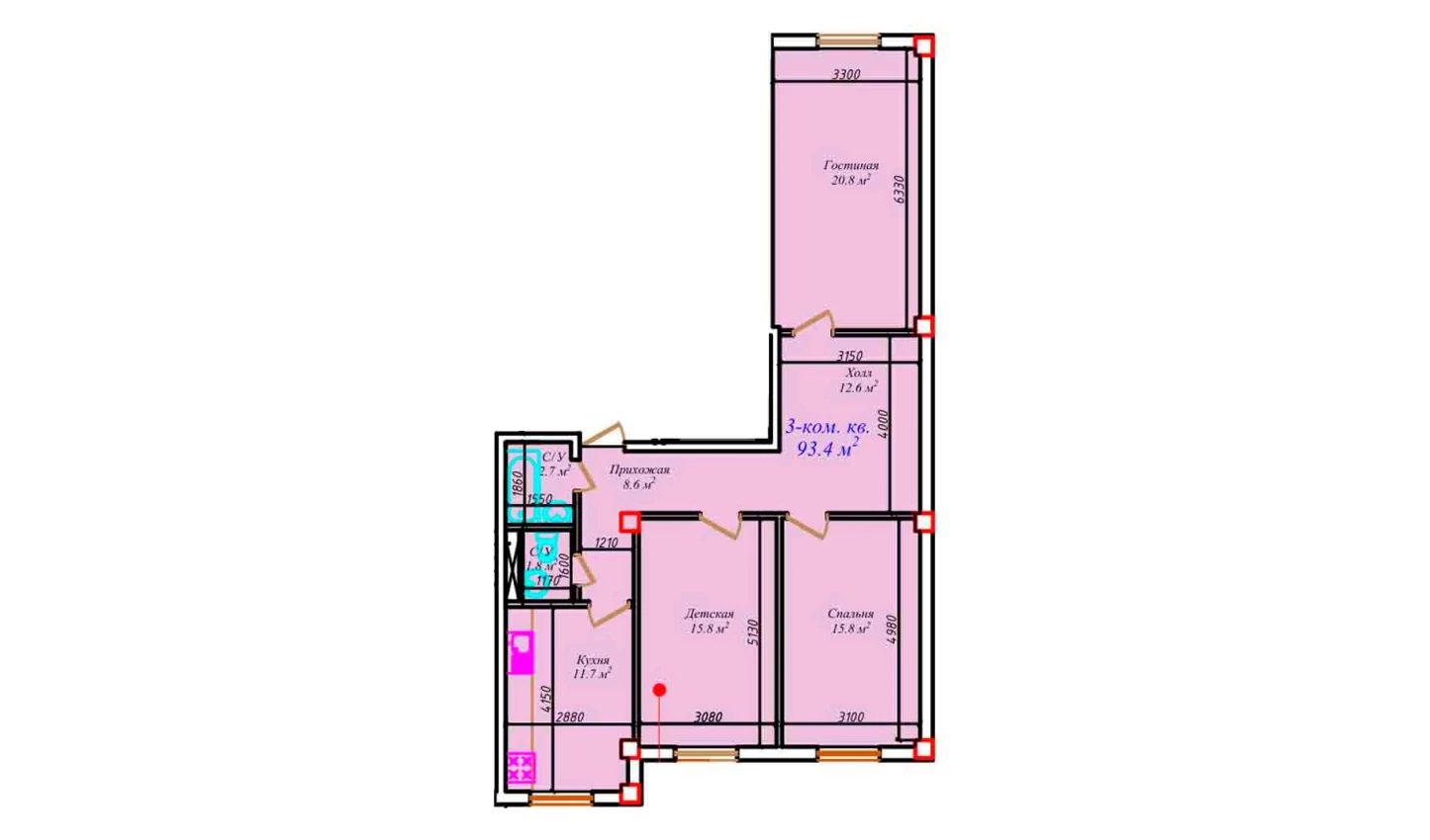 3-комнатная квартира 80.3 м²  1/1 этаж