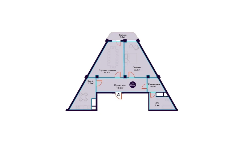 3-xonali xonadon 93.8 m²  7/16 qavat | Havas Premium Turar-joy majmuasi