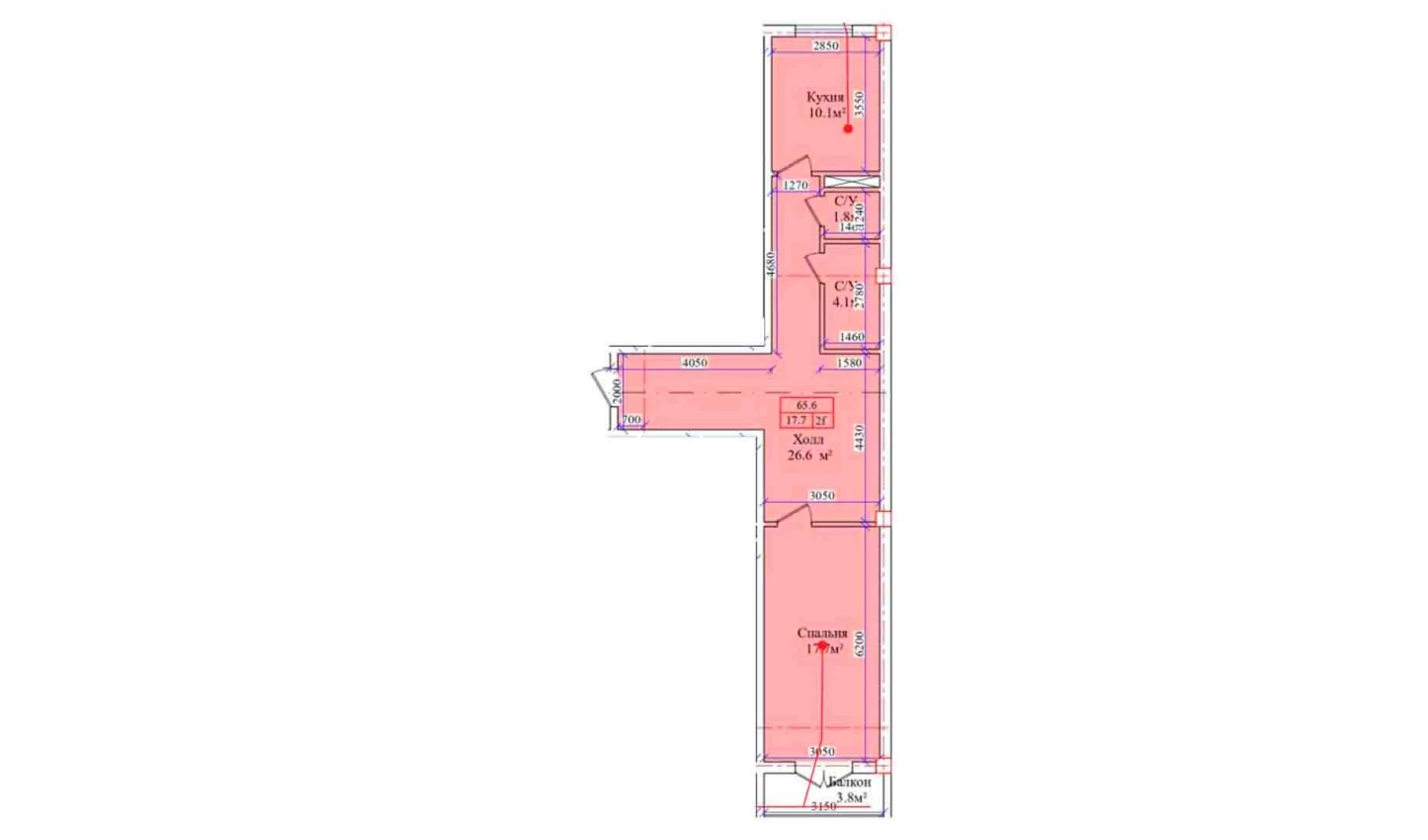 2-xonali xonadon 65.6 m²  8/8 qavat