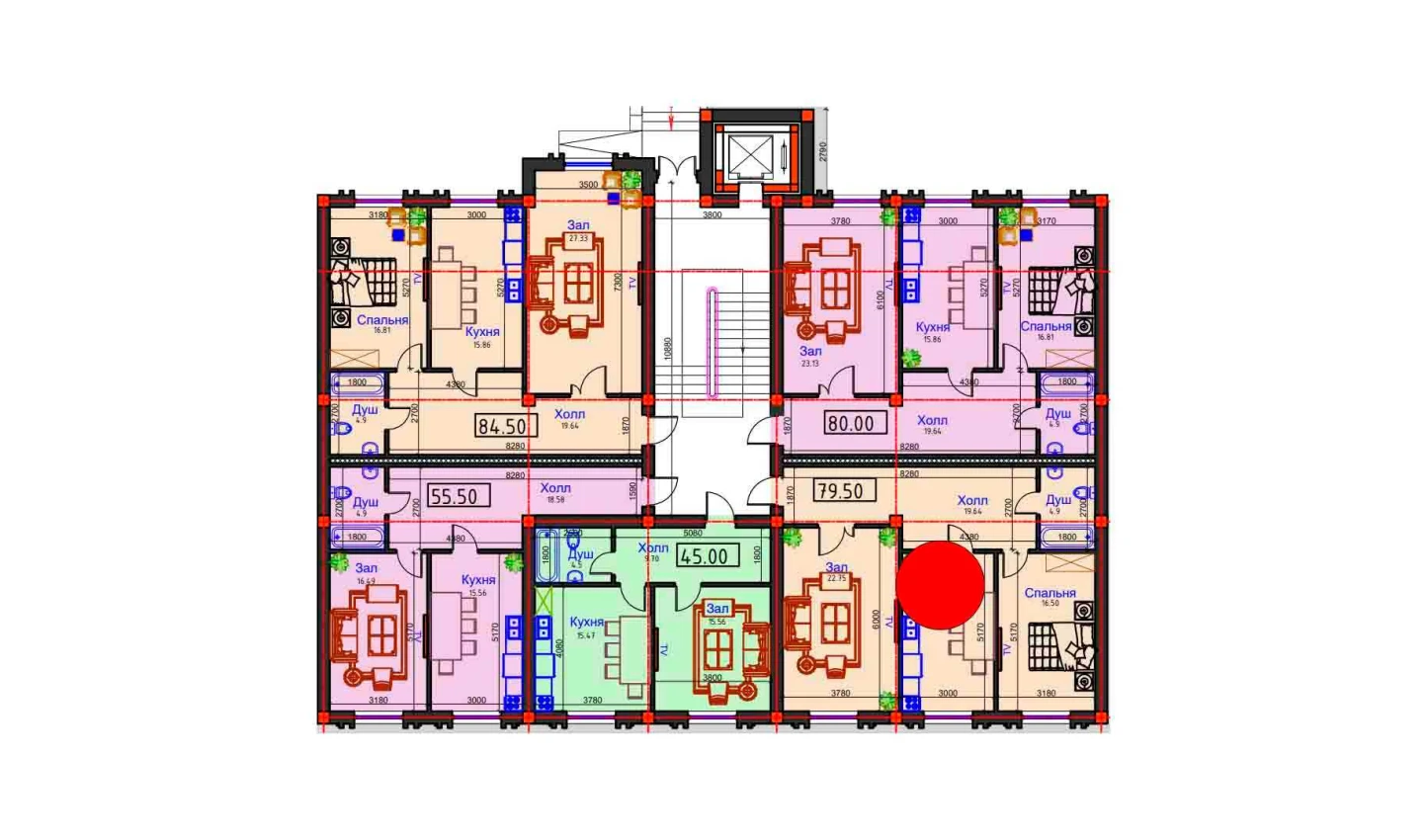 2-комнатная квартира 79.5 м²  1/1 этаж