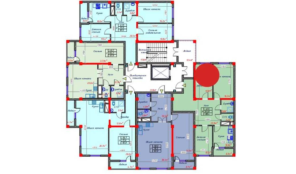 3-комнатная квартира 88.4 м²  7/7 этаж