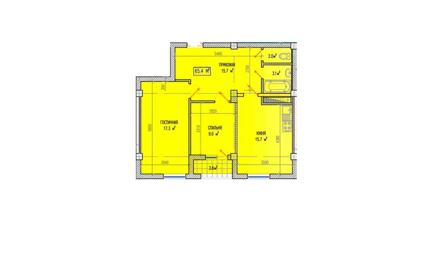 3-xonali xonadon 65.4 m²  5/12 qavat