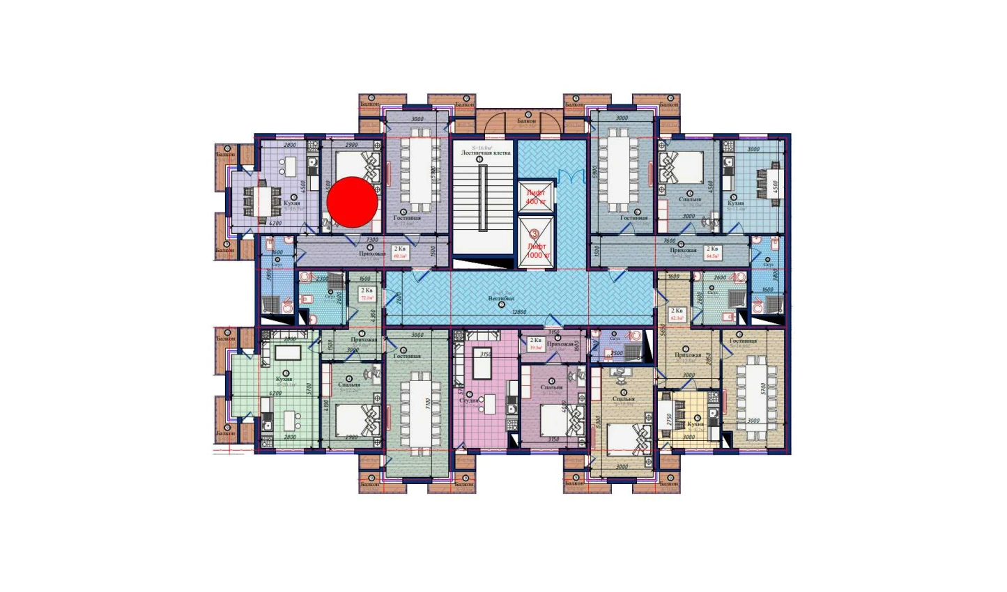 2-комнатная квартира 69.1 м²  2/2 этаж