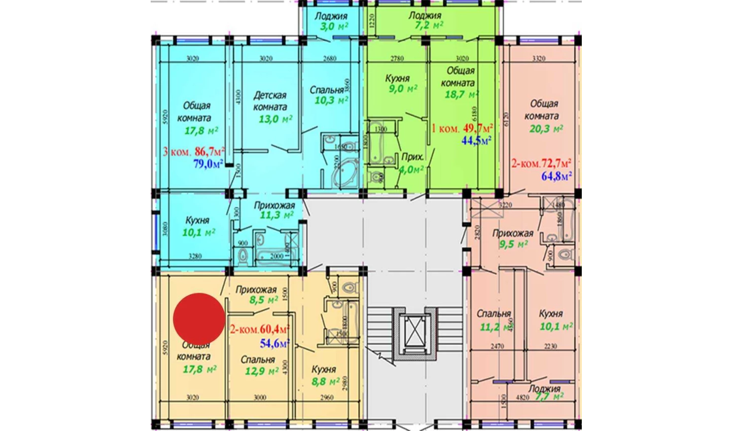 2-комнатная квартира 60.4 м²  1/1 этаж