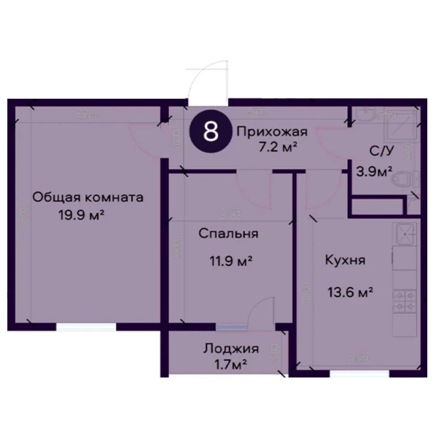 2-комнатная квартира 58.2 м²  1/1 этаж