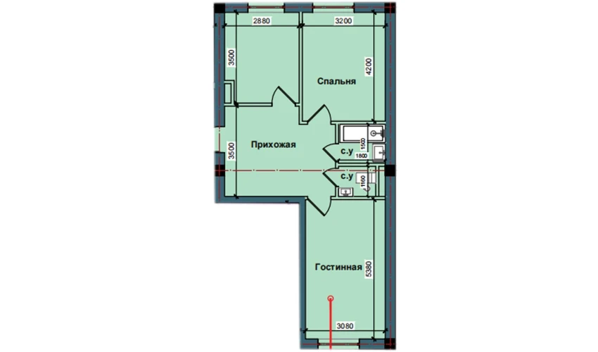 2-xonali xonadon 61.3 m²  1/10 qavat | NUR BARAKA Turar-joy majmuasi