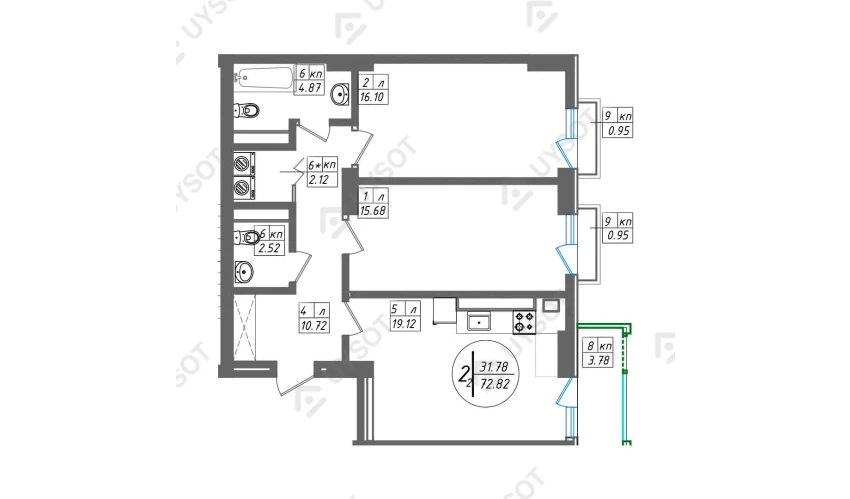 1-xonali xonadon 40.39 m²  3/13 qavat | SUN Turar-joy majmuasi