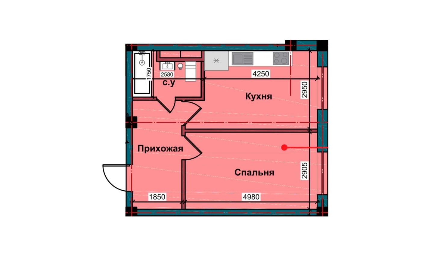 1-xonali xonadon 41.4 m²  2/2 qavat