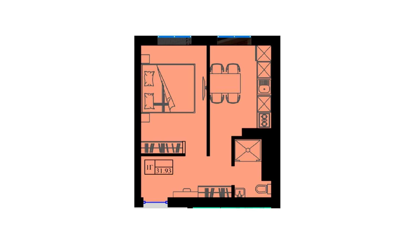 1-комнатная квартира 32 м²  5/5 этаж