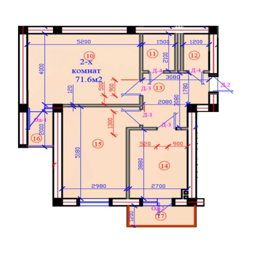 2-комнатная квартира 71.6 м²  6/6 этаж