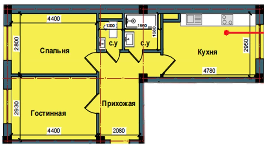 2-комнатная квартира 56.1 м²  2/2 этаж