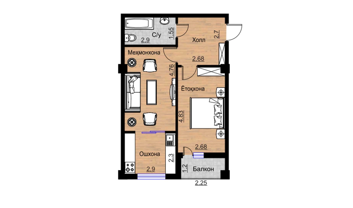 2-комнатная квартира 82.3 м²  3/3 этаж