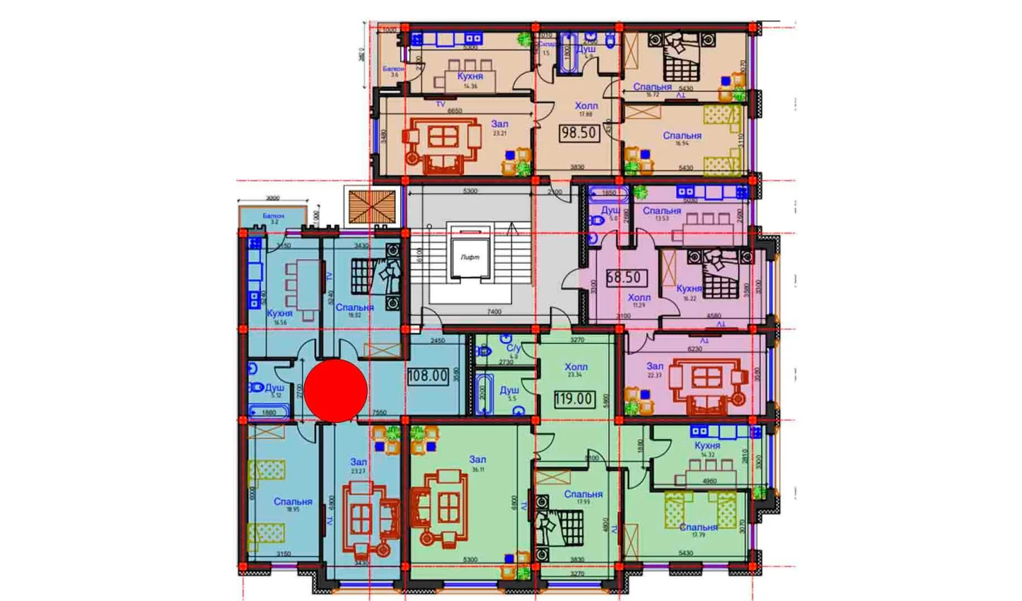 3-комнатная квартира 108 м²  2/2 этаж