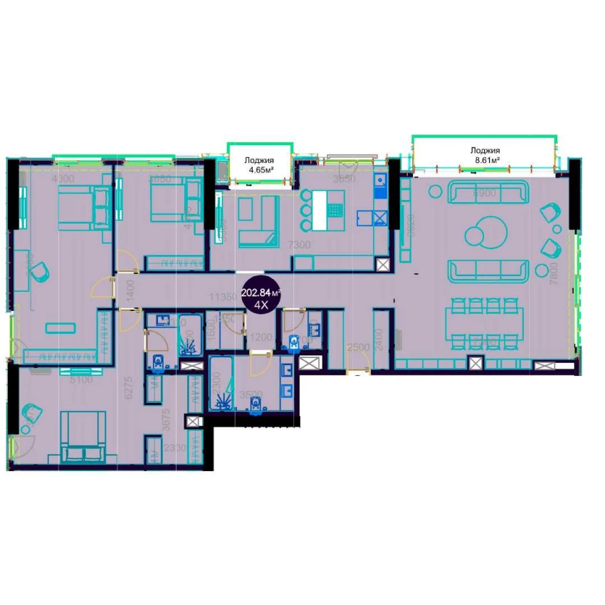 4-комнатная квартира 202.84 м²  22/22 этаж