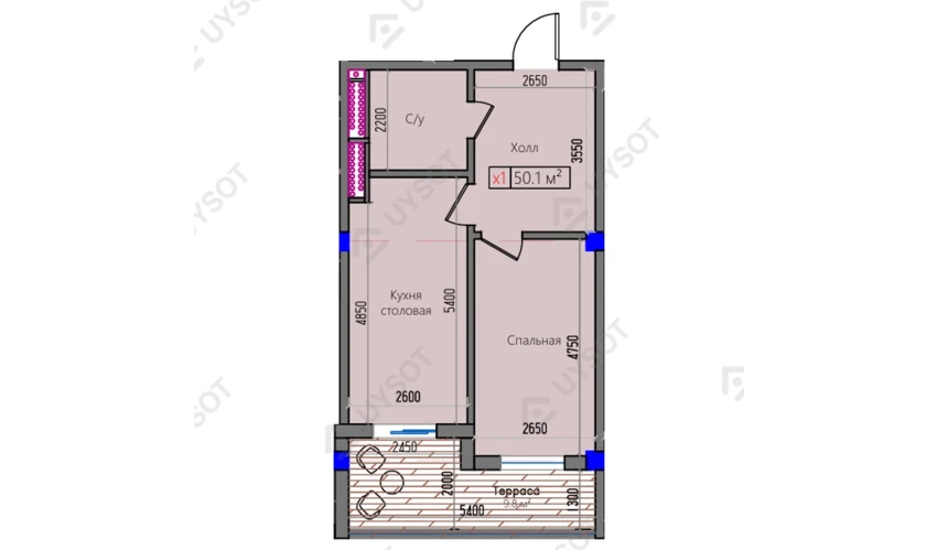 1-комнатная квартира 50.1 м²  2/16 этаж | Жилой комплекс Park Avenue