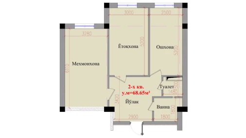 2-xonali xonadon 68.65 m²  1/8 qavat | Saxro Turar-joy majmuasi