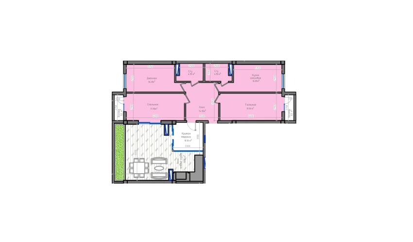 3-комнатная квартира 108.4 м²  13/13 этаж