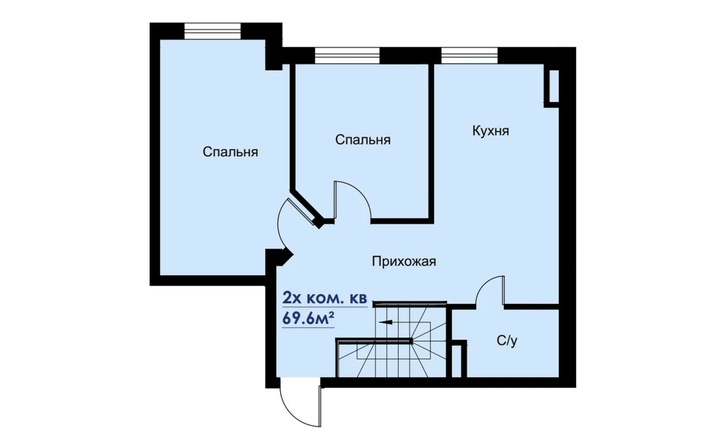 3-комнатная квартира 69.6 м²  1/1 этаж