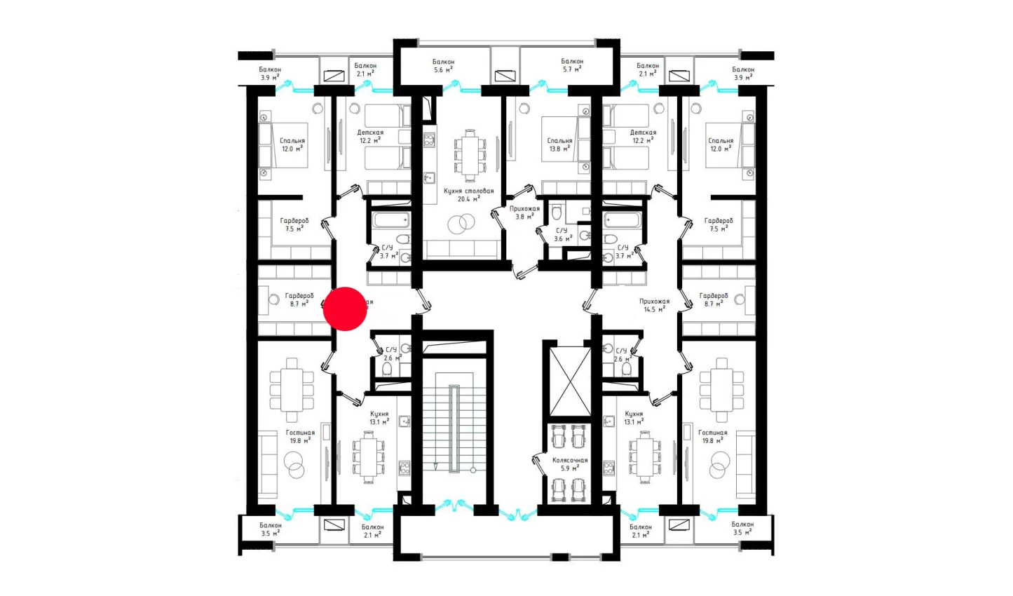 3-комнатная квартира 105.7 м²  8/8 этаж