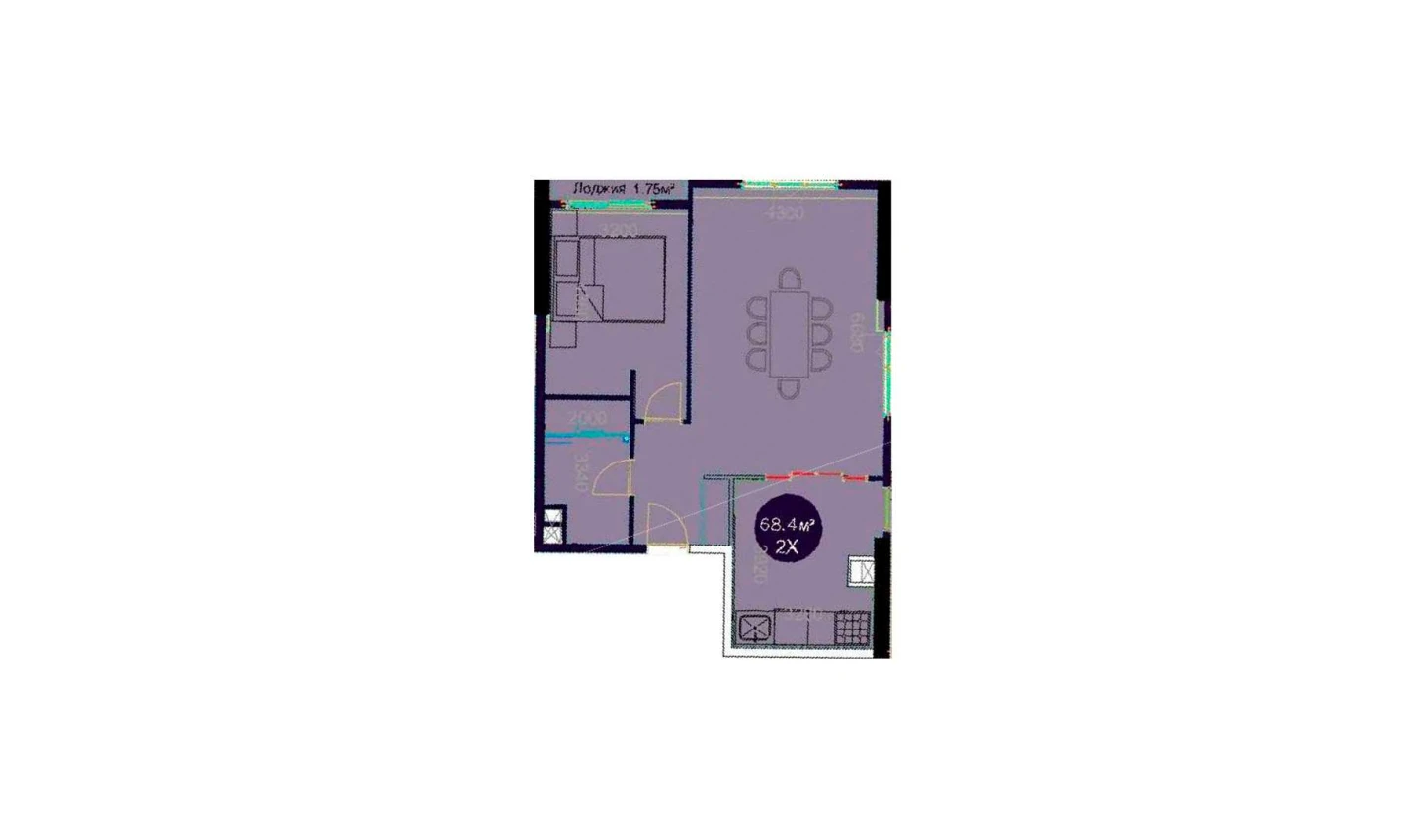 2-комнатная квартира 68.4 м²  3/3 этаж