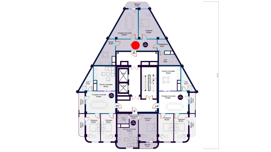 3-xonali xonadon 93.8 m²  12/12 qavat