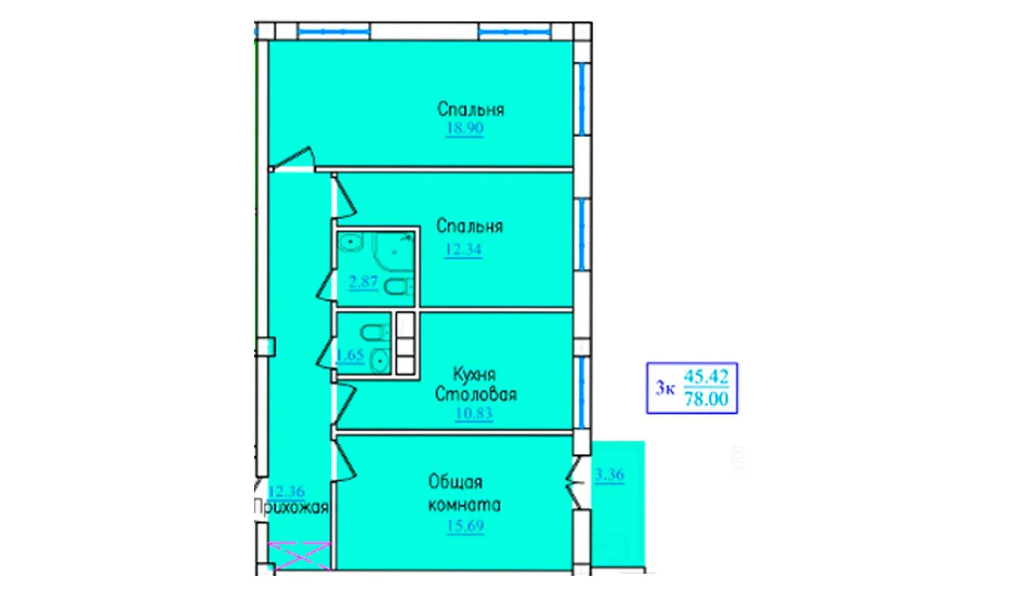 3-комн. квартира 78 м²  9/9 этаж | Жилой комплекс PROVANS