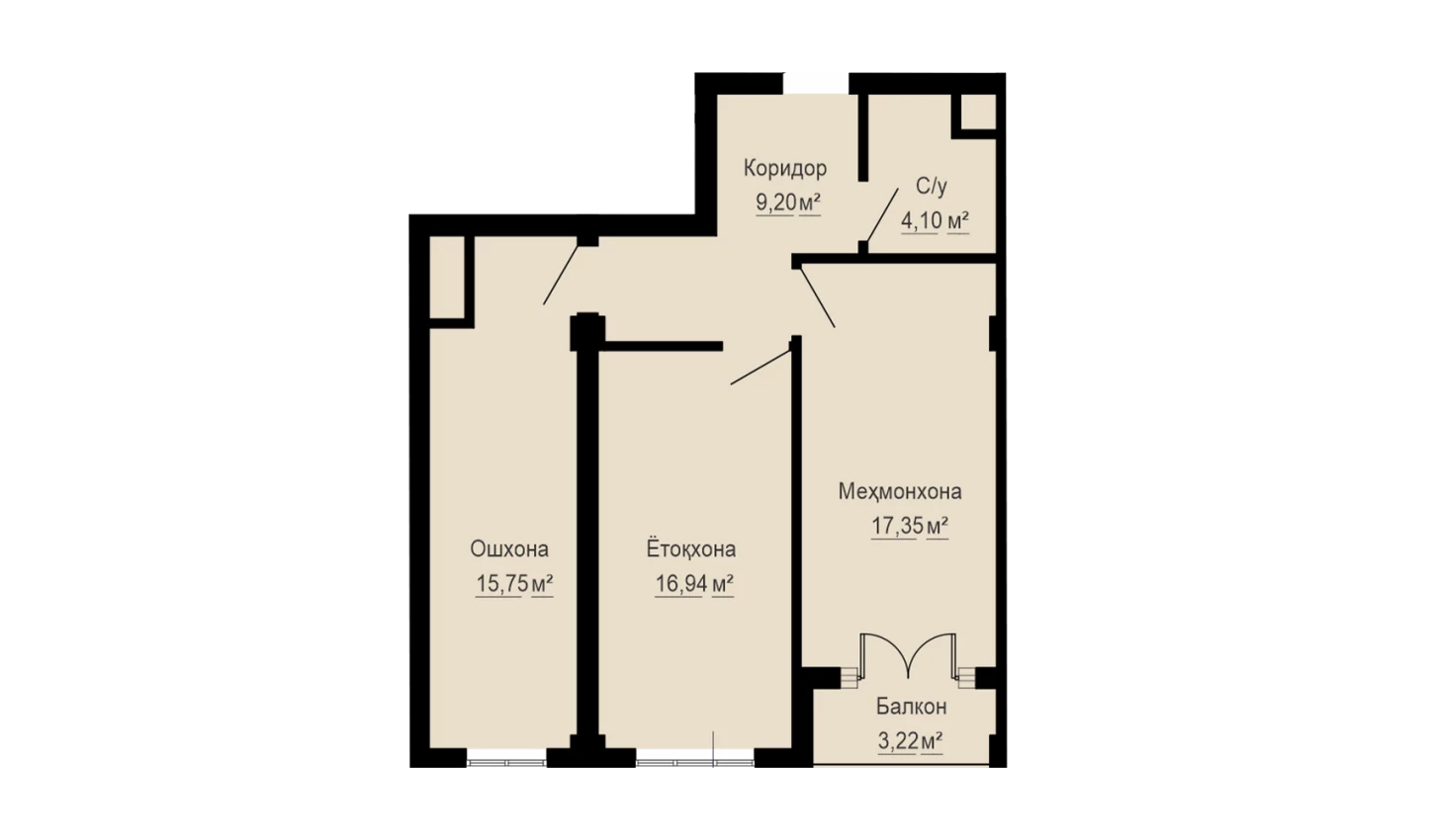 2-комнатная квартира 66.56 м²  11/11 этаж