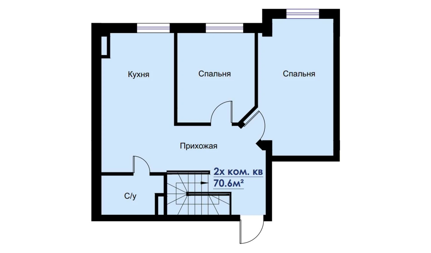 3-комнатная квартира 69.6 м²  1/1 этаж