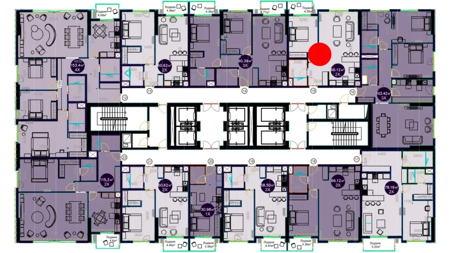 2-xonali xonadon 66.12 m²  6/6 qavat