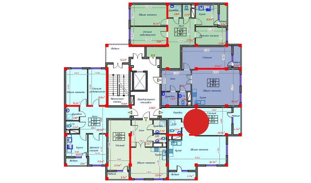 2-комнатная квартира 82 м²  8/8 этаж