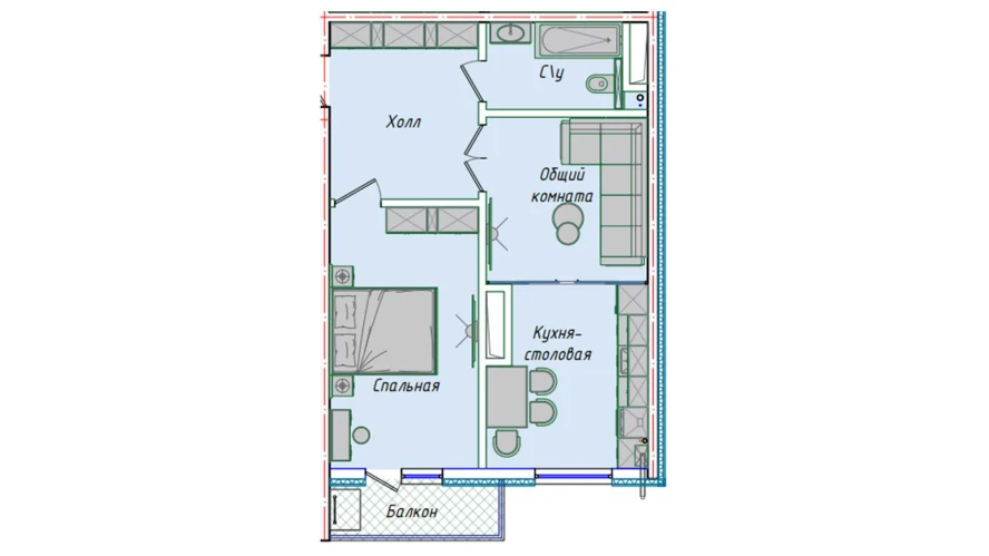 2-комнатная квартира 50.7 м²  16/16 этаж