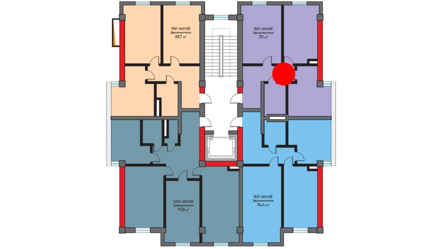 2-xonali xonadon 70 m²  8/8 qavat