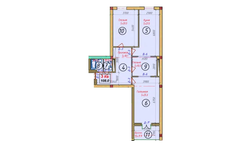 4-xonali xonadon 114.4 m²  7/9 qavat | SAMARQAND CITY Turar-joy majmuasi