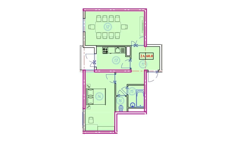 2-комнатная квартира 60 м²  9/9 этаж