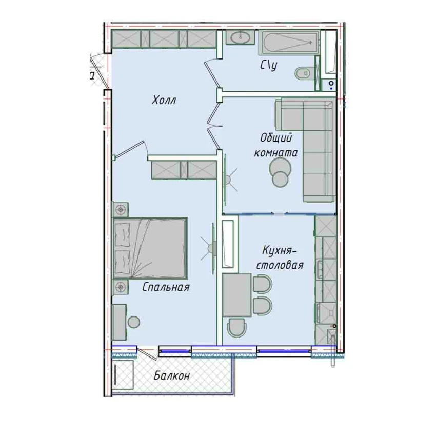 2-комнатная квартира 50.85 м²  14/14 этаж