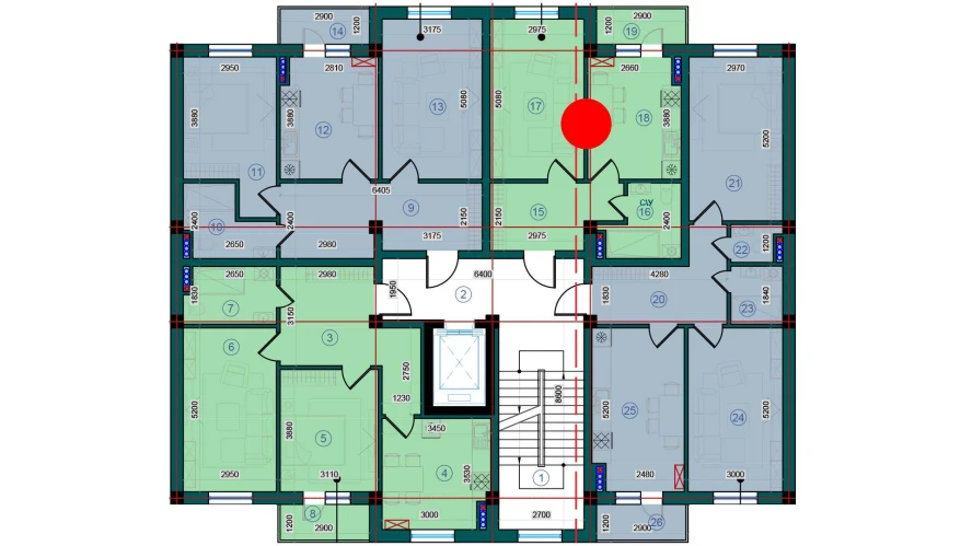 1-xonali xonadon 44.5 m²  6/7 qavat | Bristol Turar-joy majmuasi