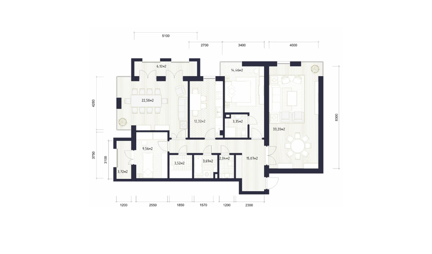 4-xonali xonadon 132.83 m²  5/5 qavat