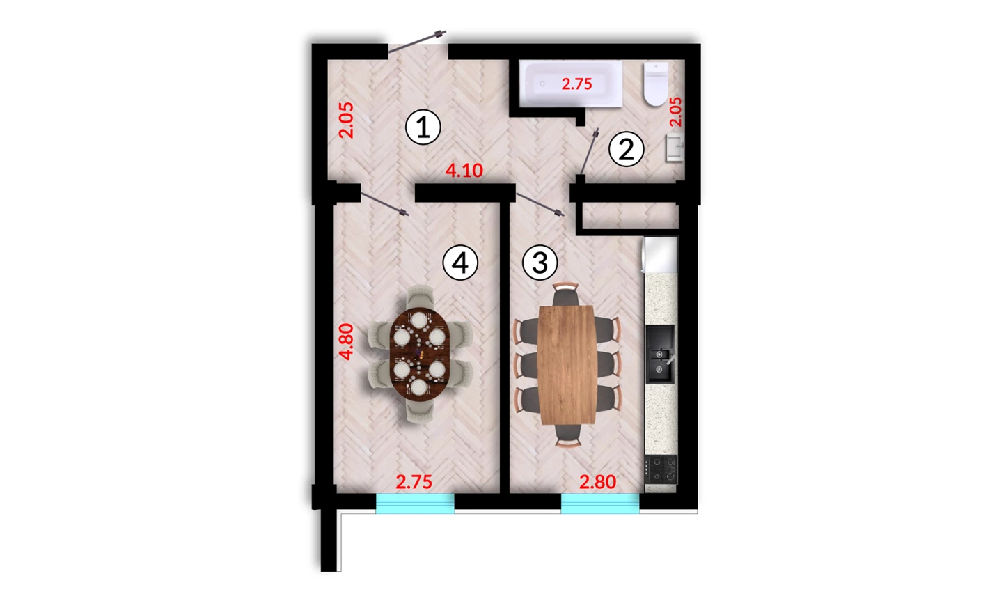 1-xonali xonadon 40.7 m²  10/10 qavat