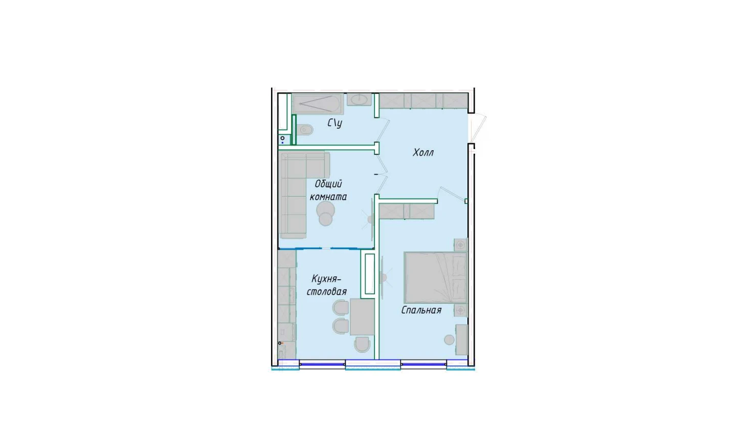 2-xonali xonadon 50.85 m²  1/1 qavat