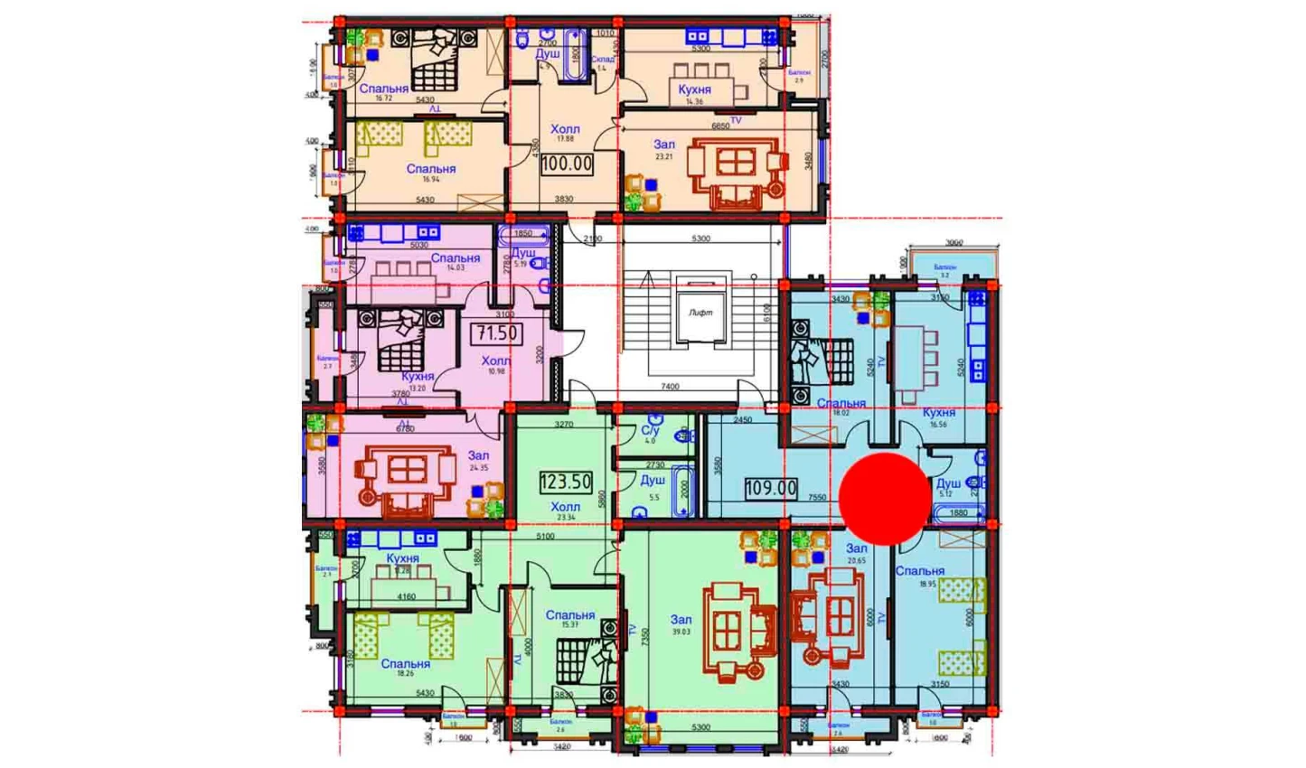 3-комнатная квартира 109 м²  6/6 этаж