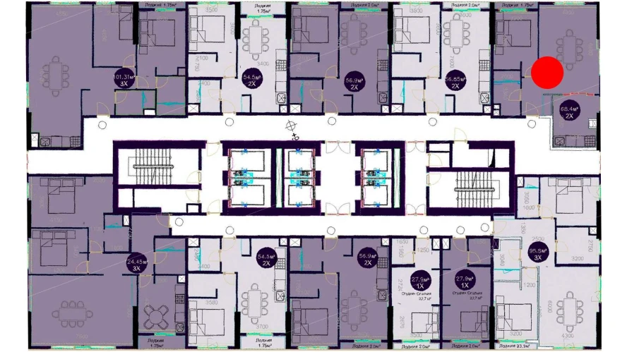 2-комнатная квартира 68.4 м²  3/3 этаж