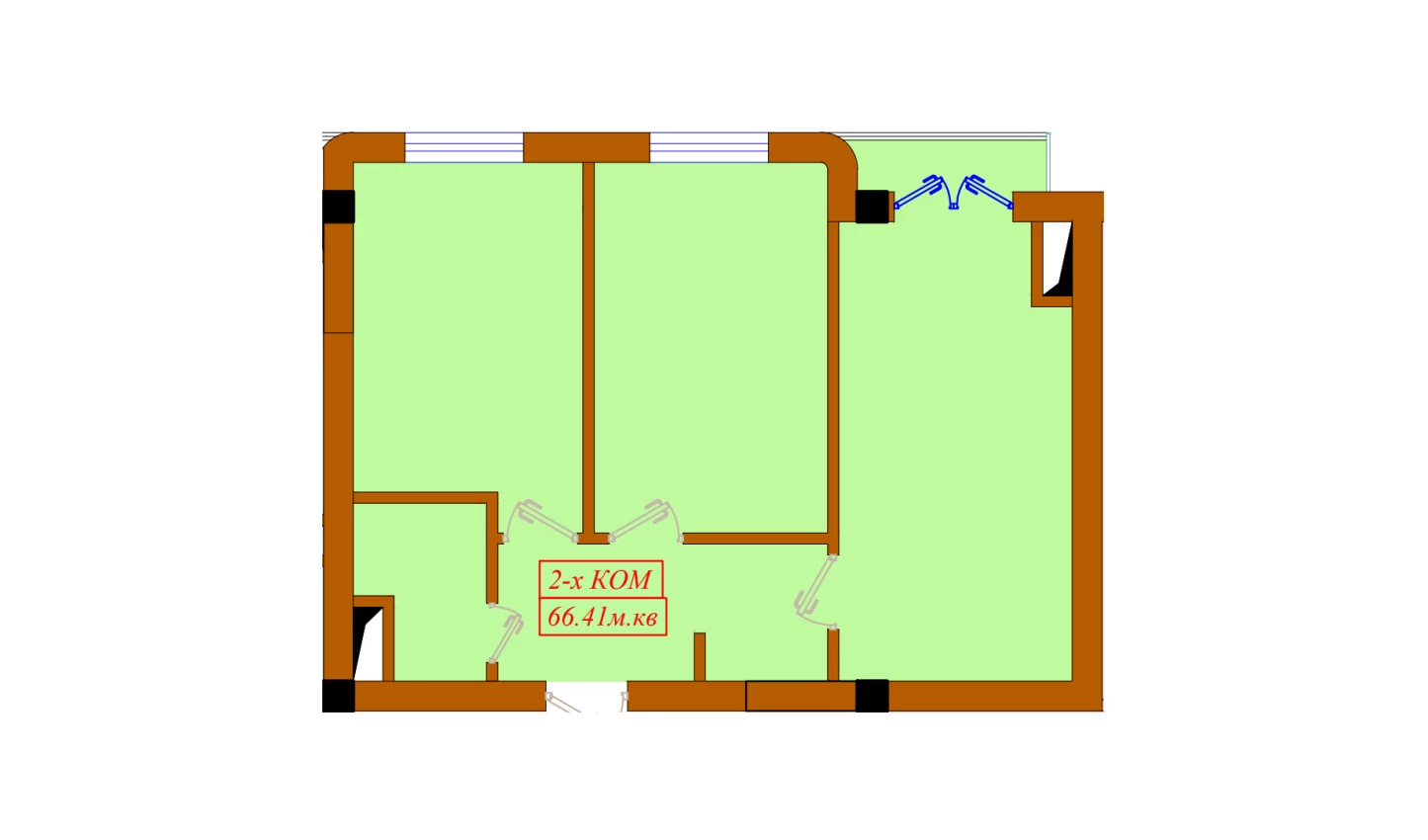 2-комнатная квартира 66.41 м²  7/7 этаж