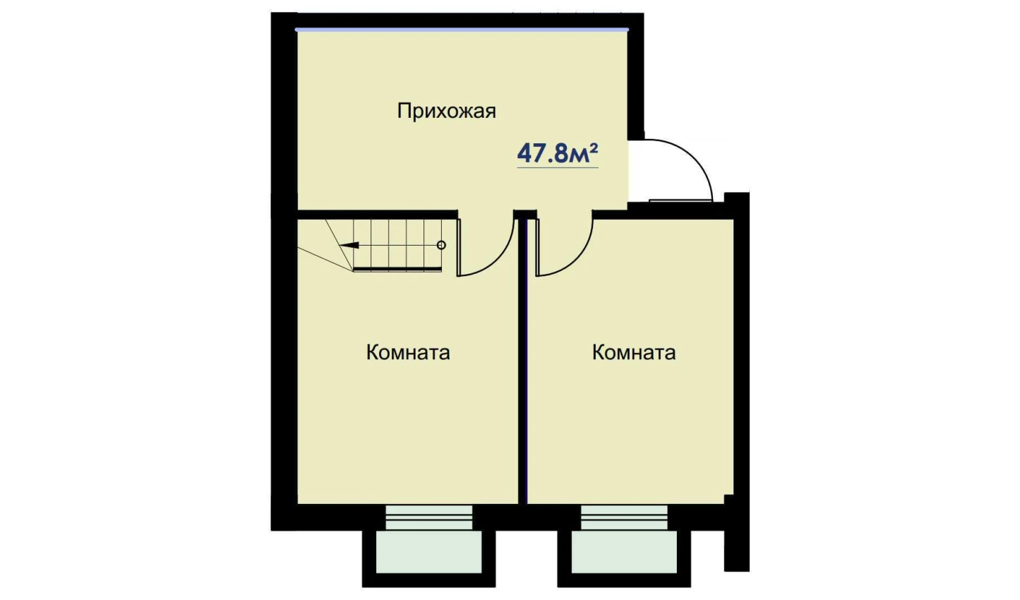 2-комнатная квартира 49.2 м²  1/1 этаж