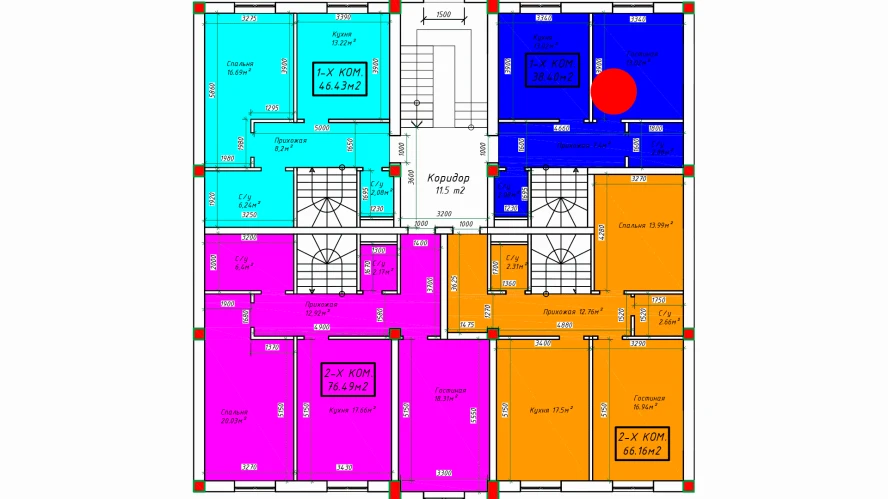 1-xonali xonadon 38.4 m²  1/1 qavat