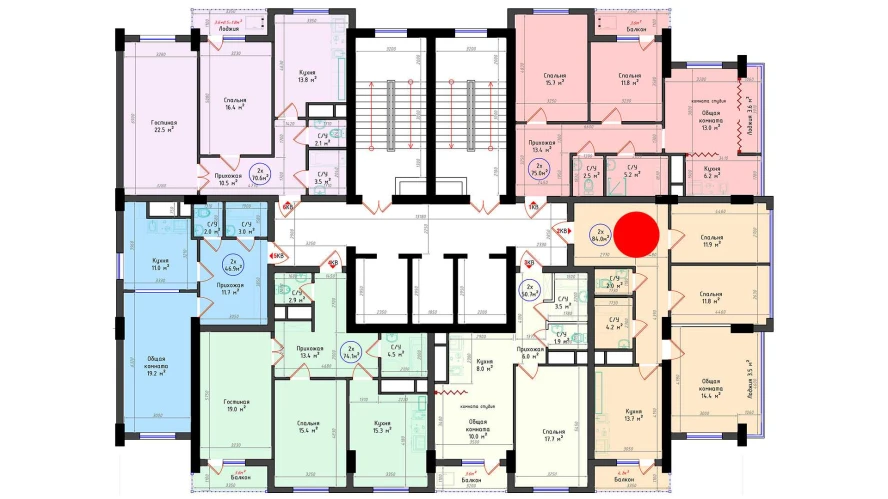 3-комнатная квартира 84 м²  1/1 этаж