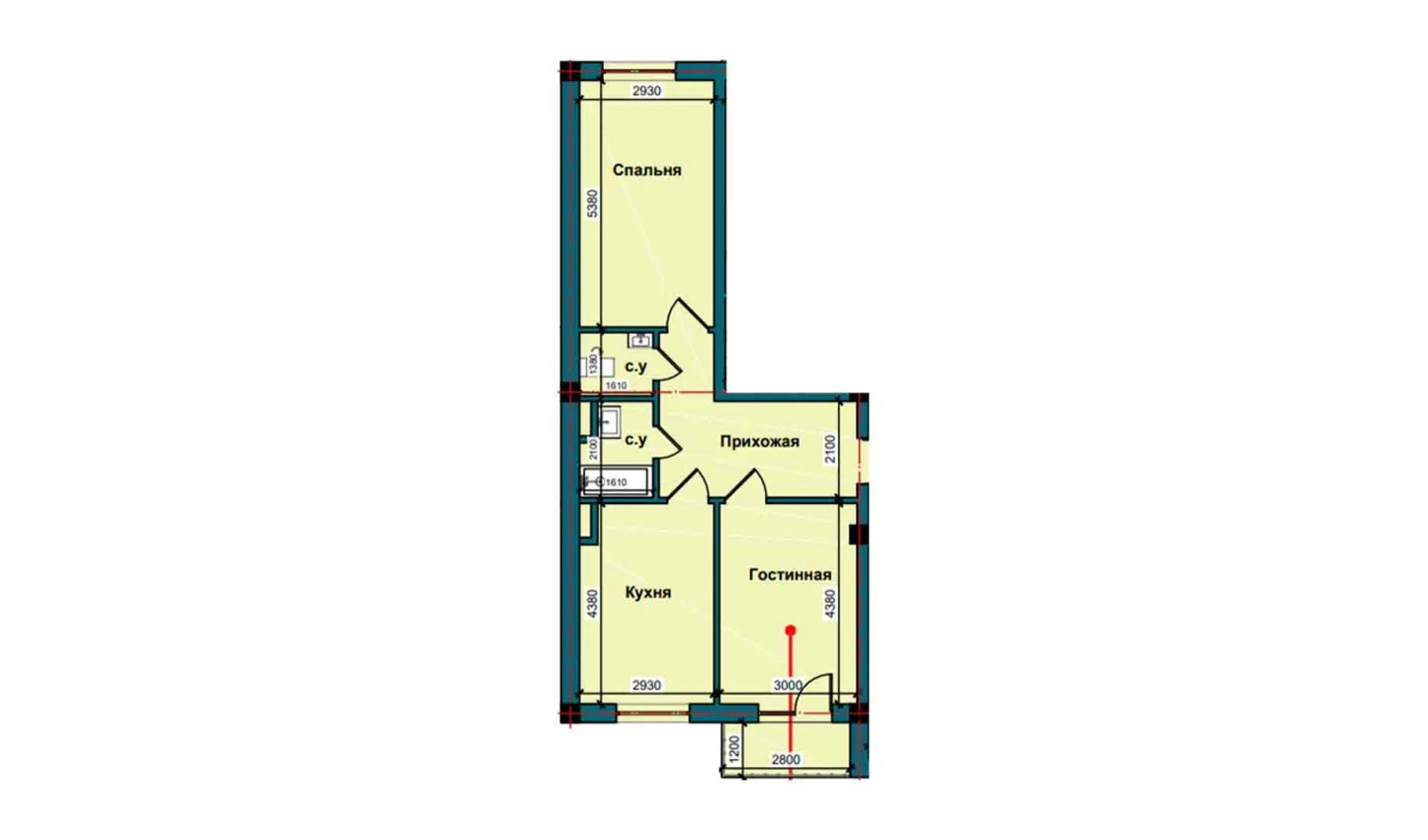 2-xonali xonadon 62.8 m²  5/9 qavat