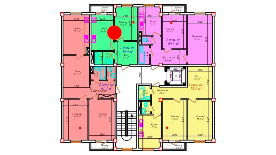 2-комнатная квартира 60.5 м²  7/7 этаж