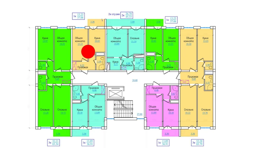 1-xonali xonadon 37.06 m²  3/9 qavat | PROVANS Turar-joy majmuasi